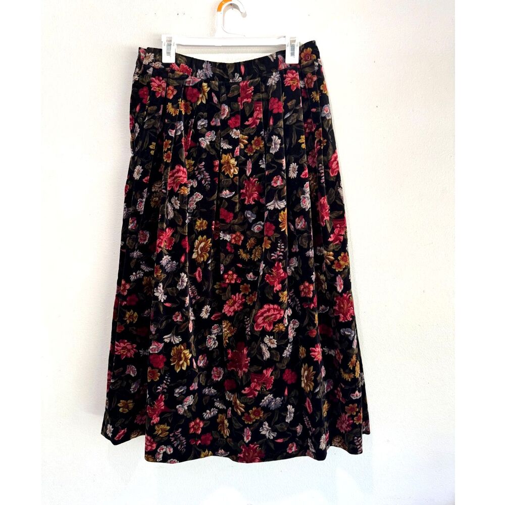 Susan Bristol velvet midi skirt VTG dark romantic floral cotton whimsy women 12